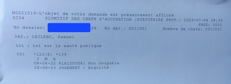 Voilà, pas de délai Jordan ou abandon des charges ou autres... juste acquitté!