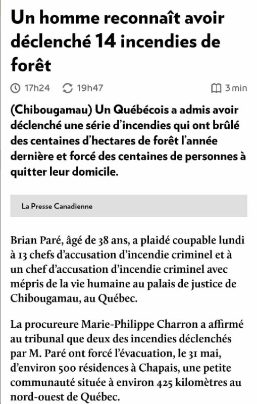 https://www.lapresse.ca/actualites/justice-et-faits-divers/2024-01-15/un-homme-reconnait-avoir-declenche-14-incendies-de-foret.php