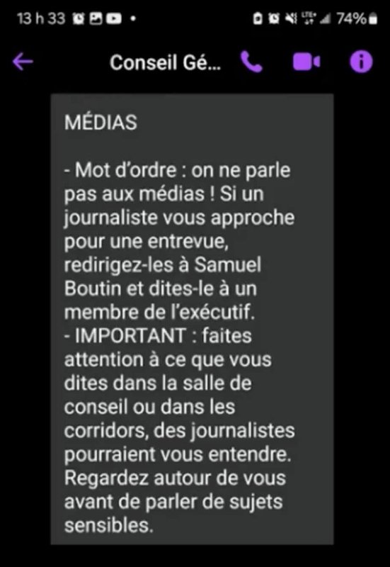 CAQ: LA LOI DU SILENCE<br /><br />Après les députés qui ne répondent plus à personne, la CAQ (McKinsey) ordonne à ses membres de ne PLUS PARLER aux ''journalistes''.<br /><br />(parce qu'il n'y a plus rien à dire pour essayer de dissimuler ce désastre) <br /><br />Source: https://x.com/EscadronKoukou/status/1795227456464453916