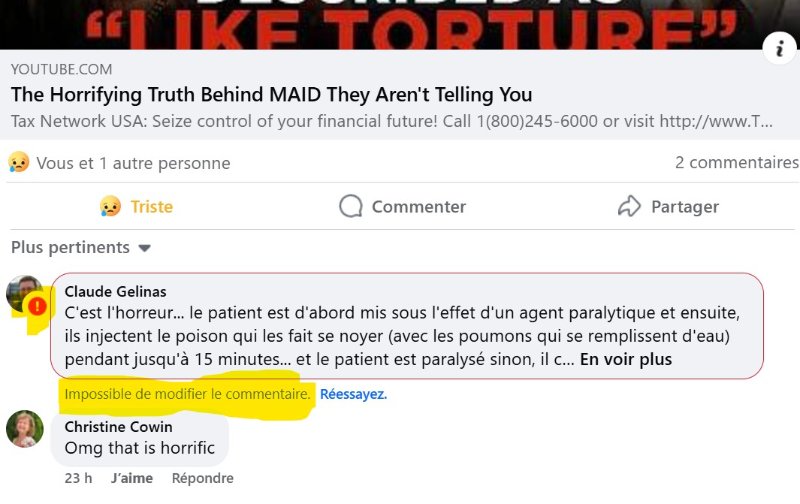 Mon (très court) commentaire, menant vers cette publication, est ici:<br /><br />https://www.facebook.com/permalink.php?story_fbid=pfbid0nToTeLjwLpVjnxDwPNR9AmjUtqTbivD56KPZSCLLWZf4LntYKLCsm7MheN1NEb98l&amp;id=100005304796350&amp;comment_id=1287278442720699