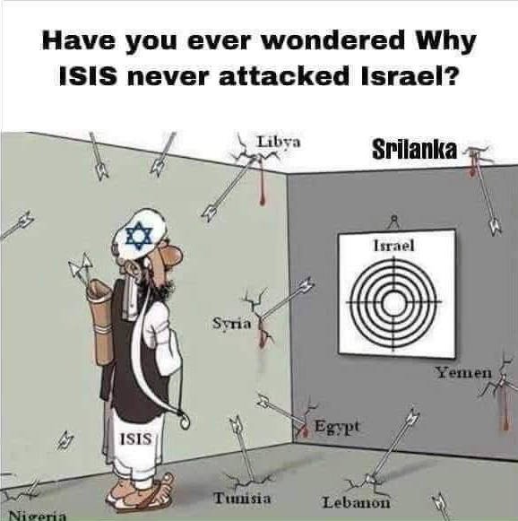 Il ne faut pas non-plus perdre de vue que l'ISIS a été et est toujours instrumentalisé par des manipulateurs sionistes, via des agences comme le Mossad, la CIA et le MI6.<br /><br />Les Sionistes de haut-rang utilisent la cruauté implicite du Coran pour manufacturer des "soldats d'Allah" qui deviennent ensuite un justificatif pour exterminer les Musulmans, par simple association, provoquant du coup une grande colère chez les Musulmans qui se sentent, à juste titre, ainsi abusés.<br /><br />Et comme les Sionistes sont bien armés et organisés (pour décevoir), les cibles-tierces --et plus faciles à atteindre, pour les soldats d'Allah-- sont celles visées par leurs actions.<br /><br />D'où la nécessité pour toutes ces cibles de se militariser, ce qui est payant pour le complexe militaro-industriel et ses ultra-riches actionnaires, principalement sionistes.<br /><br />C'est un gros racket où les Sionistes agitent les dévots islamistes pour engendrer un chaos qui les sert, eux et leurs intérêts.<br /><br />Avec des Islamistes qui croient vraiment aux pires versets du Coran, dans le lot, prétextant que ce sont "les paroles de Dieu"... quelle pauvreté spirituelle, malheureusement instrumentalisée contre eux et contre quiconque doit composer avec eux.<br /><br />C'est important de bien comprendre cette dynamique qui n'enlève rien à l'horreur de l'Islam mais qui permet de mieux comprendre pourquoi c'est encore de ce monde.<br /><br />L'Islam est un instrument, d'abord contre les Islamistes mais aussi, contre quiconque ne fait pas partie de cette secte satanique.<br /><br />Référence pour l'image: https://x.com/anduago/status/1946984754202755213/photo/1