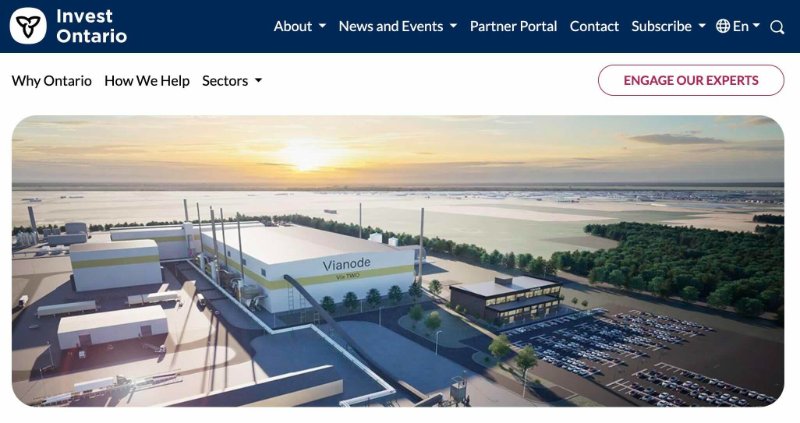 Source: https://www.investontario.ca/press-release/vianode-plans-build-north-americas-first-large-scale-clean-synthetic-graphite-plant-ontario