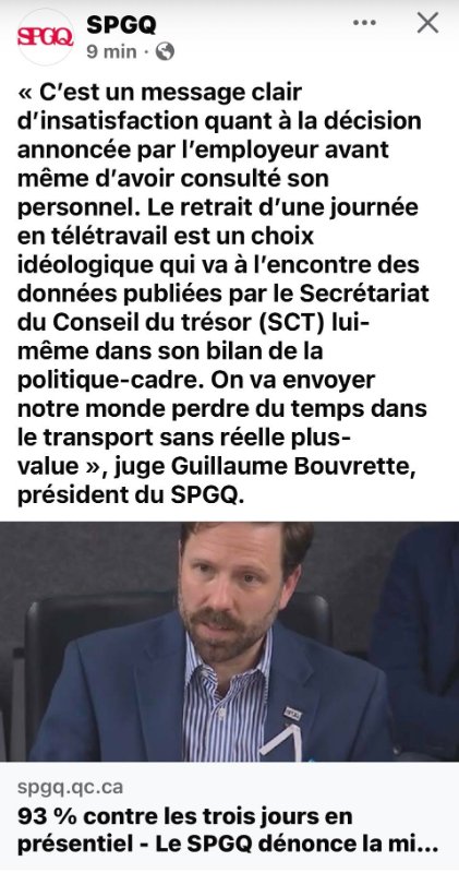 Nous sommes tous d’accord qu’il y trop de trafic, perte de temps personnel pour toute la population sans exception, perte d’argent en gas, lunch, cafés à 5$ etc.<br /><br />Rien ne justifie un retour vers le passé de l’enfer. Sauf pour un tortionnaire, ou l’idée de faire souffrir une masse lui donne un sourire.<br /><br />-- Sophie Tremblay<br /><br />Source: https://www.facebook.com/sophie.tremblay.hypnose.esoterisme/posts/pfbid0KR8B23PePaHAWqqC2LgZQYfCzWQ2XYYgAhSGWQeuSDRVQtV8tywwQHKtUATEUNGnl