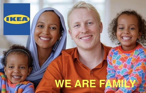 Et ce n'est que le début d'une très, très longue liste de pubs d'IKEA qui visent à effacer les blancs, de toute les manières possibles.<br /><br />Source: https://x.com/ColonelMark4/status/2014775909749031373