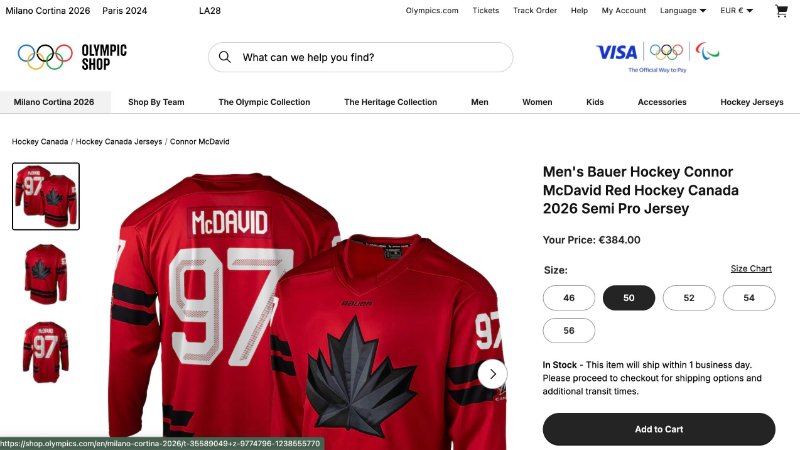 Source: https://shop.olympics.com/en/hockey-canada/mens-bauer-hockey-connor-mcdavid-red-hockey-canada-2026-semi-pro-jersey/t-10687601+p-357713218235211+z-9-2110726495?sku=209649730