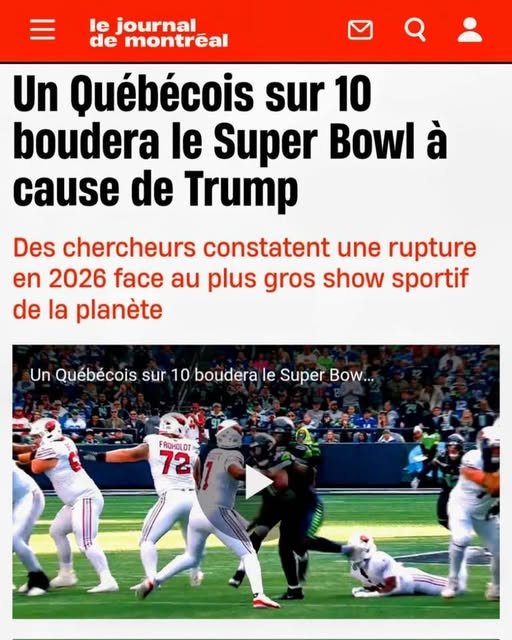 J'ai mes propres raisons pour tourner le dos au SuperBowl et ça n'a rien à voir avec la politique.<br /><br />C'est révoltant de constater que les peuplades, surtout américaines, ne comprennent pas à quoi elles participent en encourageant cet "événement sportif".<br /><br />La diversion, avec des hauts-parleurs et des lumières.<br /><br />Source: https://www.facebook.com/melanie.talbot.773/posts/pfbid0Uw5frGFj11f6ANRX77nTgu6aaNQUqZ562Dqd9H4yPv7DFj2iZSUDhW9iah6Qm7tbl