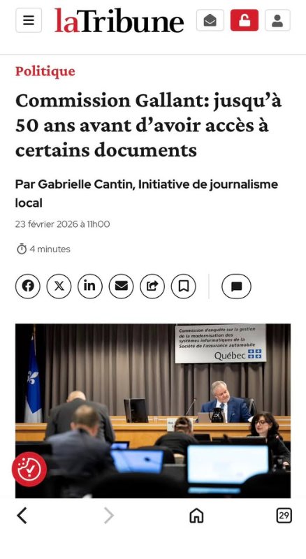 Source: https://www.facebook.com/josee.tremblay.186/posts/pfbid02zz5tgyCL1j3FcpGyLx6QiW26ZAWH8iiADySvuVCzbCLGKG6J2NDSfdwHfTLrn1eSl<br /><br />Référence: https://www.lesoleil.com/actualites/2026/02/23/commission-gallant-jusqua-50-ans-avant-davoir-acces-a-certains-documents-F3KMSWQOLFDARKEZHOKFU3BMOA/