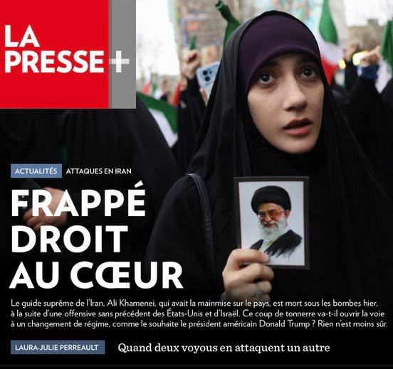 Source: https://www.facebook.com/guillaum.eroy.395454/posts/pfbid0mMxASMsGNYzUTGpb4hMgGcjRz98SEi2EuNPKN1w1kJy7LNYNpJkEJVdWL81SEdTkl<br /><br />Référence: https://www.lapresse.ca/international/moyen-orient/2026-02-28/frappes-sur-l-iran/l-iran-perd-son-guide-supreme.php<br /><br />Contexte: https://www.lapresse.ca/international/chroniques/2026-02-28/iran/quand-deux-voyous-en-attaquent-un-autre.php