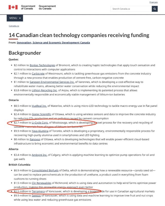 Source: https://www.canada.ca/en/innovation-science-economic-development/news/2018/10/government-of-canada-invests-in-clean-technology-to-create-well-paying-green-jobs0.html