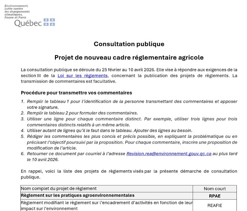 Via ce lien: https://consultation.quebec.ca/processes/Cadre-Reglementaire-Agricole