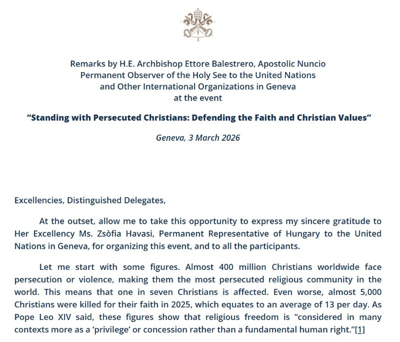 Source: https://www.holyseegeneva.org/statements/standing-with-persecuted-christians-defending-the-faith-and-christian-values/