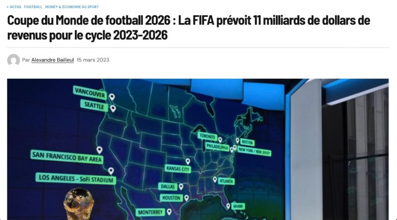 Source: https://www.sportbuzzbusiness.fr/coupe-du-monde-de-football-2026-la-fifa-prevoit-11-milliards-de-dollars-de-revenus-pour-le-cycle-2023-2026.html