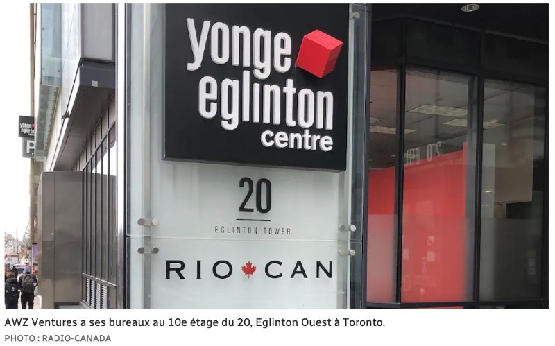 AWZ Ventures a ses bureaux au 10e étage du 20, Eglinton Ouest à Toronto. PHOTO : RADIO-CANADA